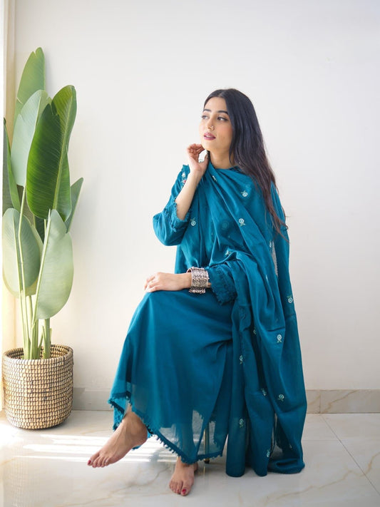 Shaajori Embroidered Tunic & Trouser Set with Tassel Accents