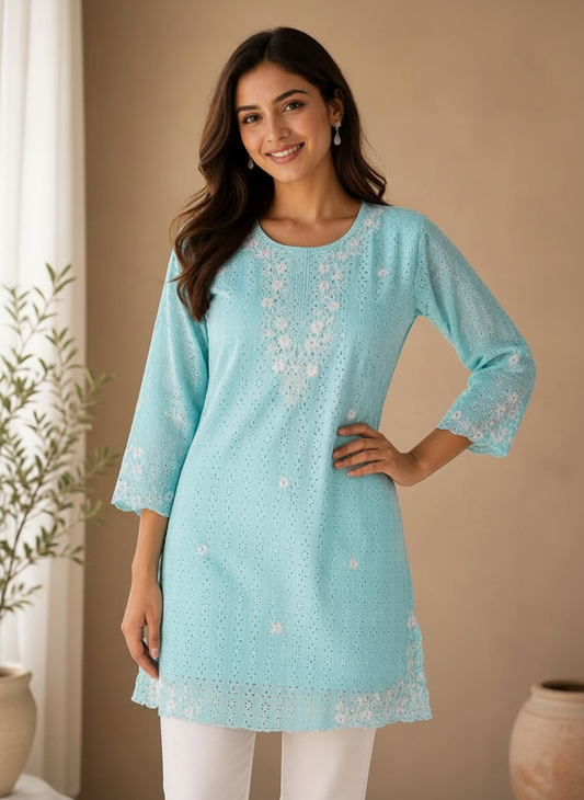 Shaajori Chikankari Embroidered Cotton Short Kurti
