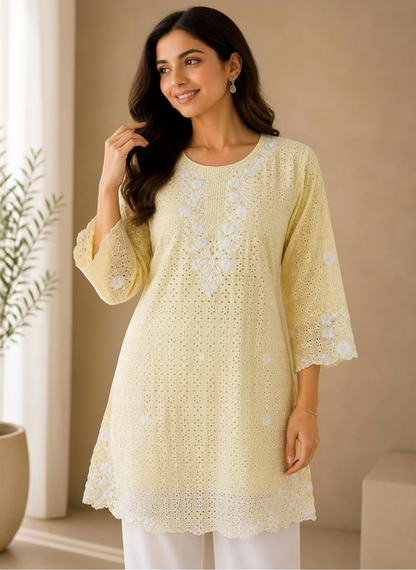 Shaajori Chikankari Embroidered Cotton Short Kurti
