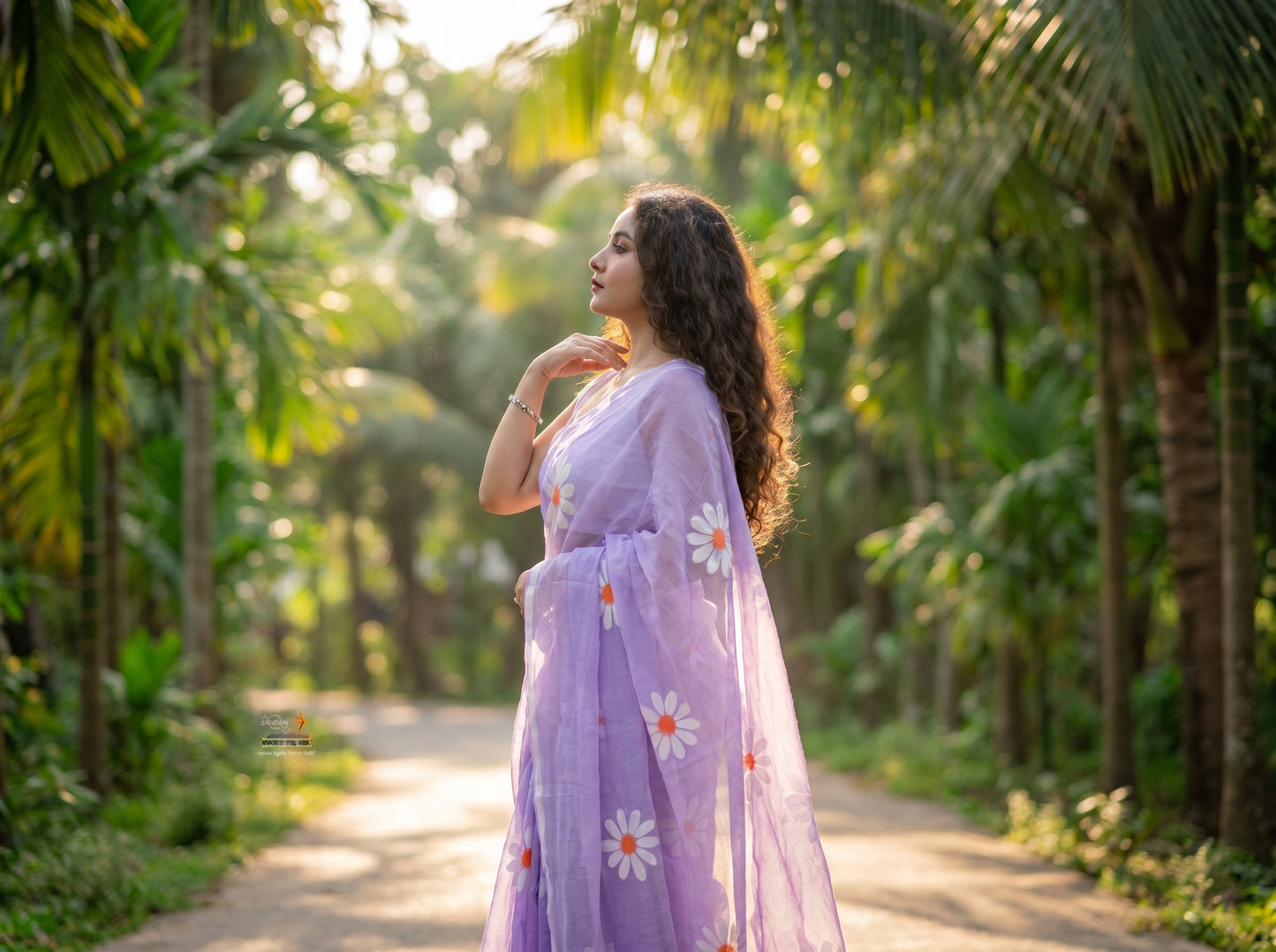 Shaajori Lavender Bloom Floral Print Organza Saree