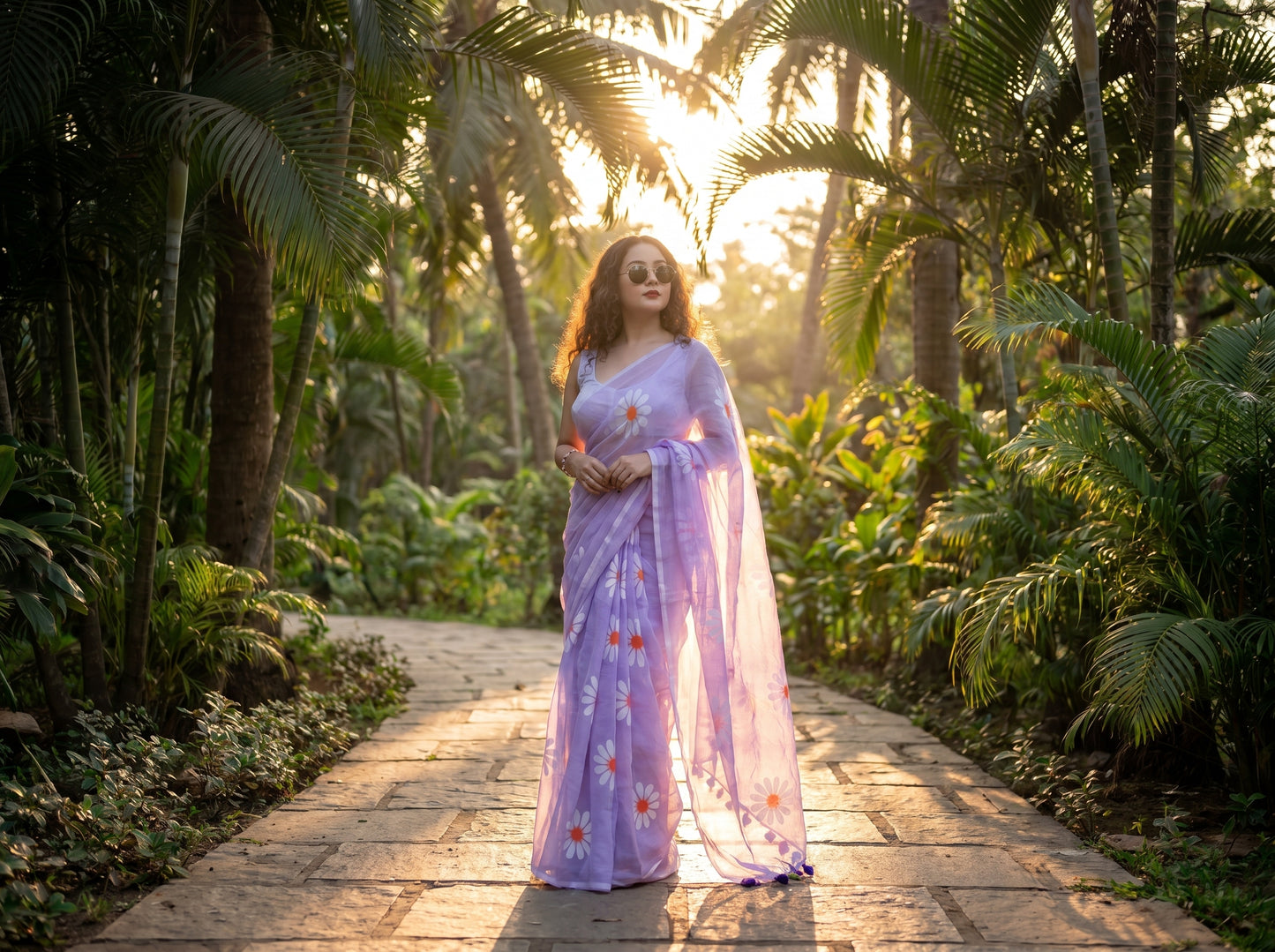 Shaajori Lavender Bloom Floral Print Organza Saree