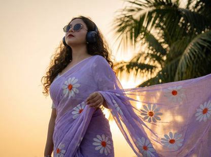 Shaajori Lavender Bloom Floral Print Organza Saree