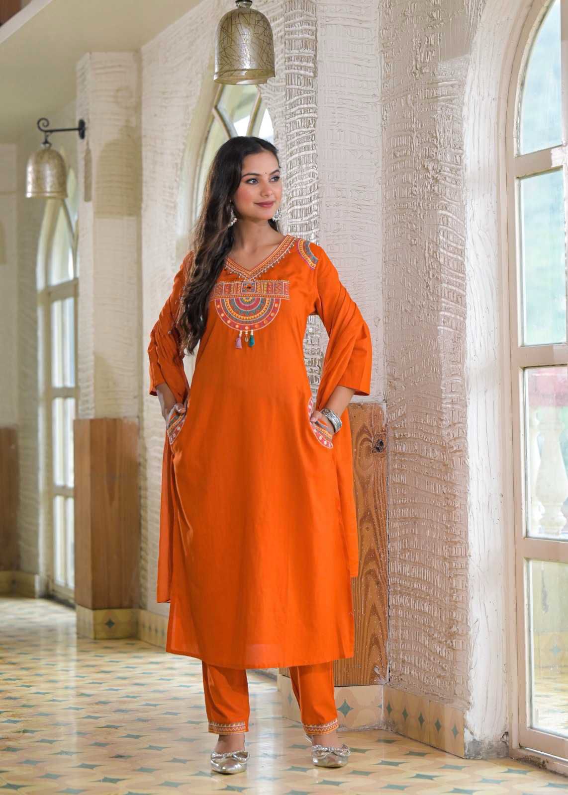 Shaajori Women Boho-Chic Embroidered Cotton Flex Co-Ord Set with Pockets