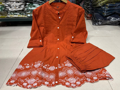 Shaajori Pintucked Tunic & Trouser Set with Scalloped Embroidery
