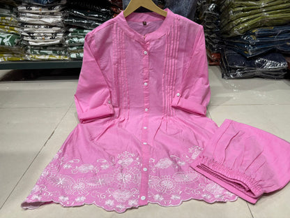 Shaajori Pintucked Tunic & Trouser Set with Scalloped Embroidery