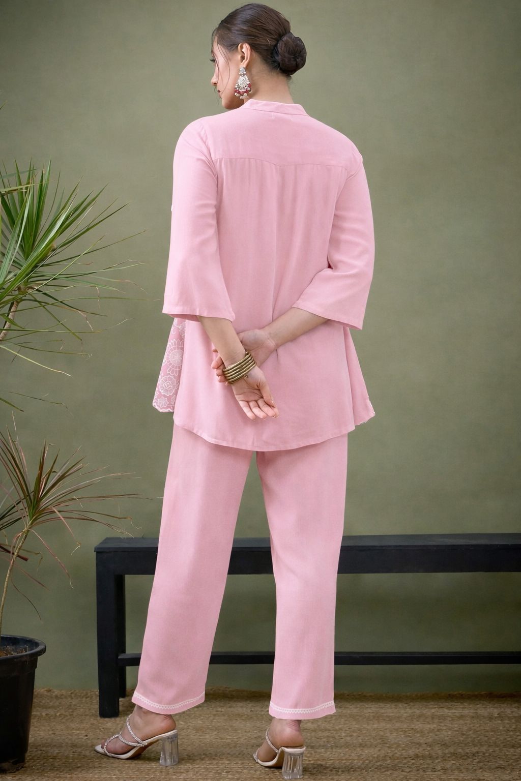 Shaajori Pintucked Tunic & Trouser Set with Scalloped Embroidery