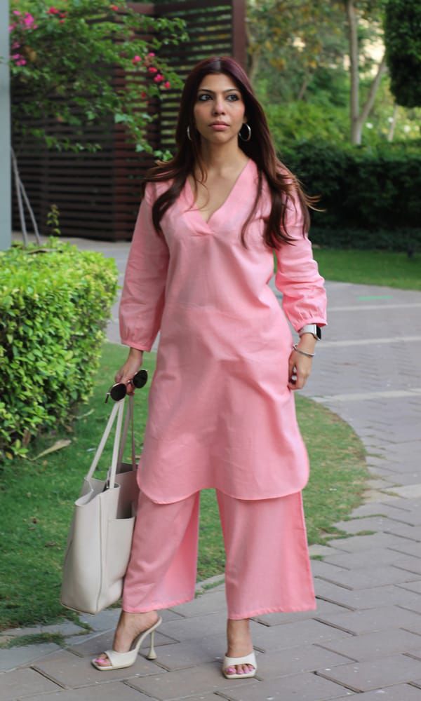 Shaajori V-Neck Relaxed Tunic & Wide-Leg Trouser Set