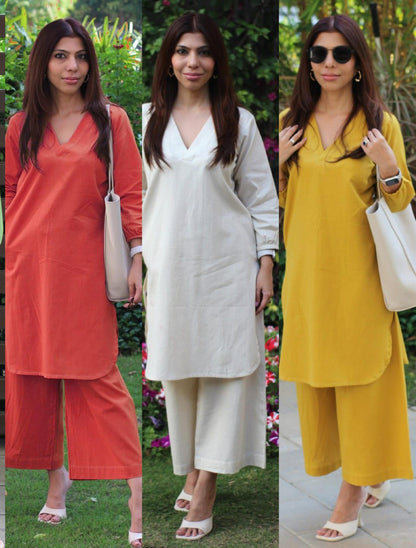 Shaajori V-Neck Relaxed Tunic & Wide-Leg Trouser Set
