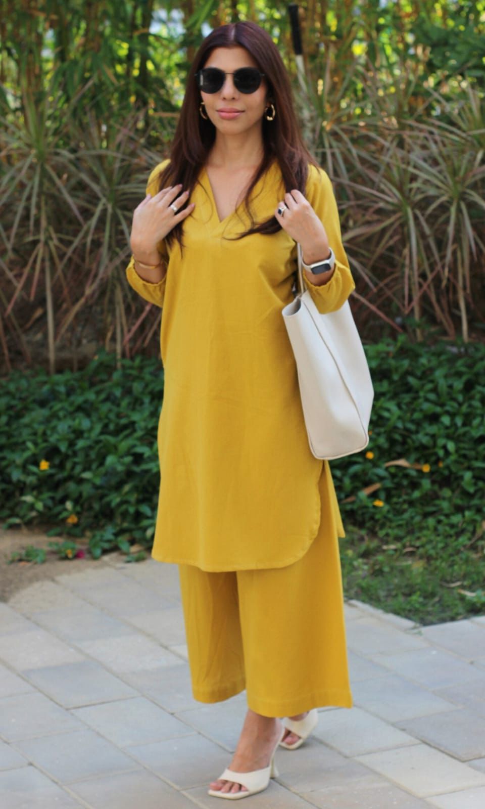 Shaajori V-Neck Relaxed Tunic & Wide-Leg Trouser Set
