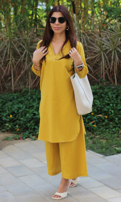Shaajori V-Neck Relaxed Tunic & Wide-Leg Trouser Set
