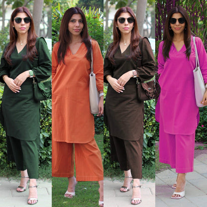 Shaajori V-Neck Relaxed Tunic & Wide-Leg Trouser Set