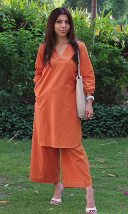 Shaajori V-Neck Relaxed Tunic & Wide-Leg Trouser Set