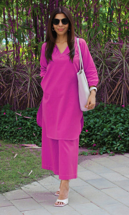 Shaajori V-Neck Relaxed Tunic & Wide-Leg Trouser Set