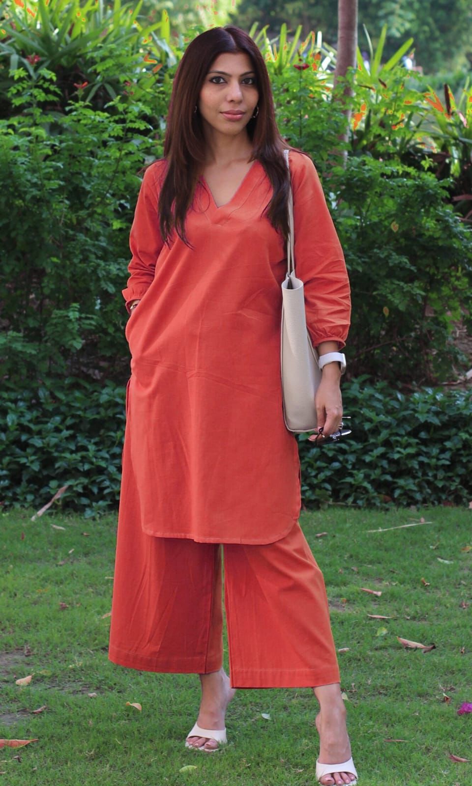 Shaajori V-Neck Relaxed Tunic & Wide-Leg Trouser Set