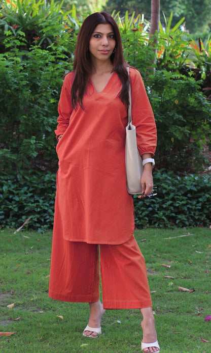 Shaajori V-Neck Relaxed Tunic & Wide-Leg Trouser Set