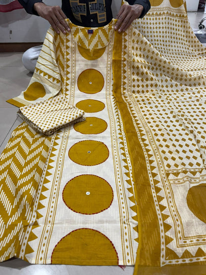 Shaajori Geometric Print Cotton Kurta Set with Polka Dot Palazzos