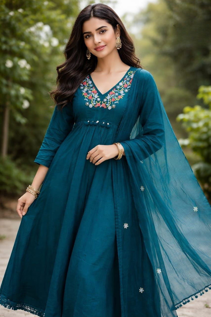 Shaajori Embroidered Tunic & Trouser Set with Tassel Accents