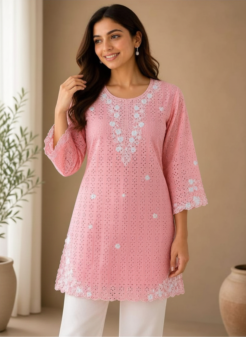 Shaajori Chikankari Embroidered Cotton Short Kurti